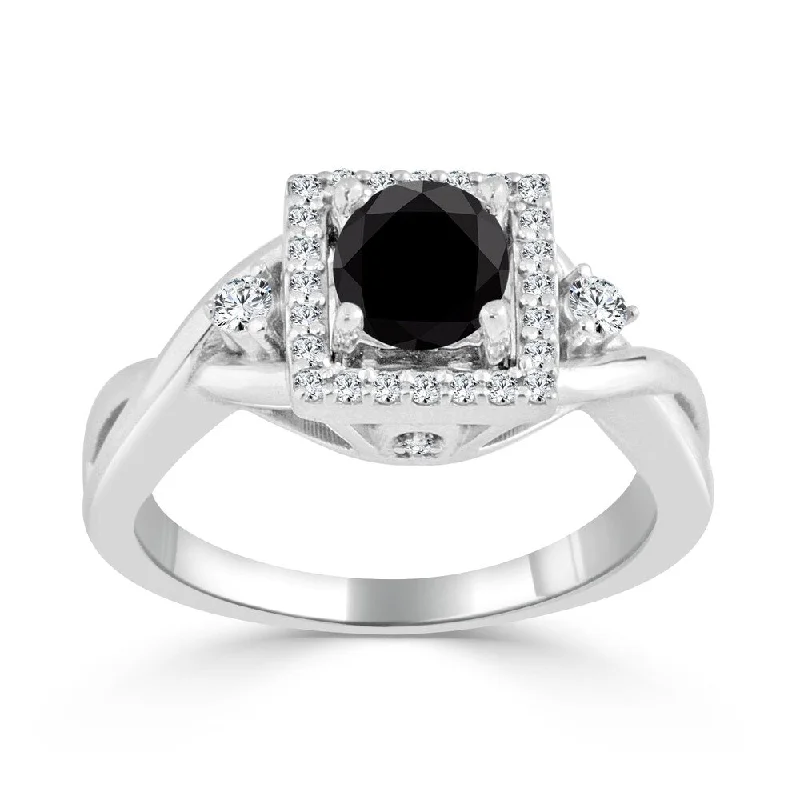 Unified band ring-Auriya 14k Gold 3/4ctw Modern Halo Black Diamond Engagement Ring