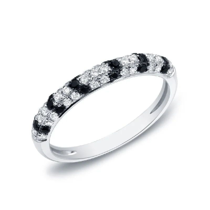 Ethnic grooved ring-Auriya 14k White Gold 1/4ctw Black and White Pave-set Diamond Ring