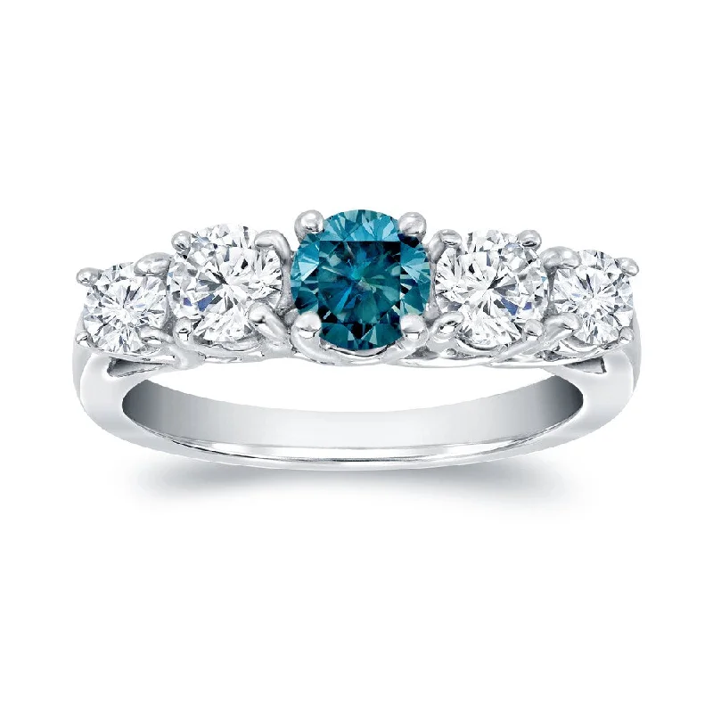 Wire-arc ring-Auriya 1ctw Blue and White 5 Stone Diamond Ring 14k Gold