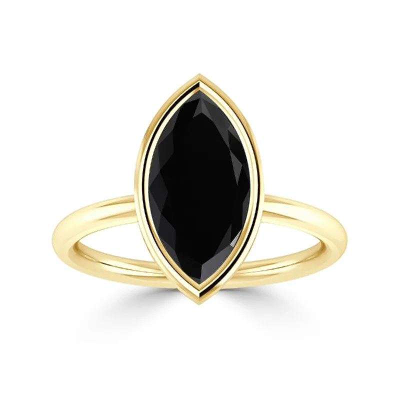 Glossy platinum ring-Auriya 3 1/6ctw Marquise-cut Solitaire Black Diamond Ring 14k Gold Bezel-set