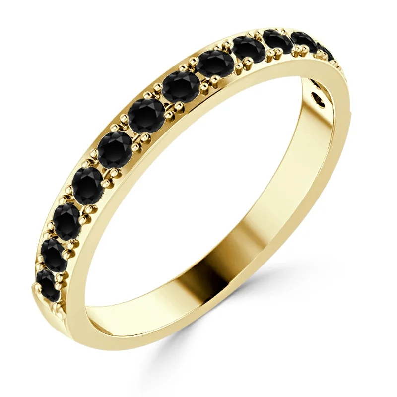 Shimmering quartz ring-Auriya 3/8ctw Stackable Round Black Diamond Band 10k Gold