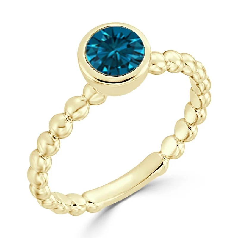 Shaded gem ring-Auriya 4/5ctw Stackable Bezel Set Solitaire Blue Diamond Ring 10k Gold