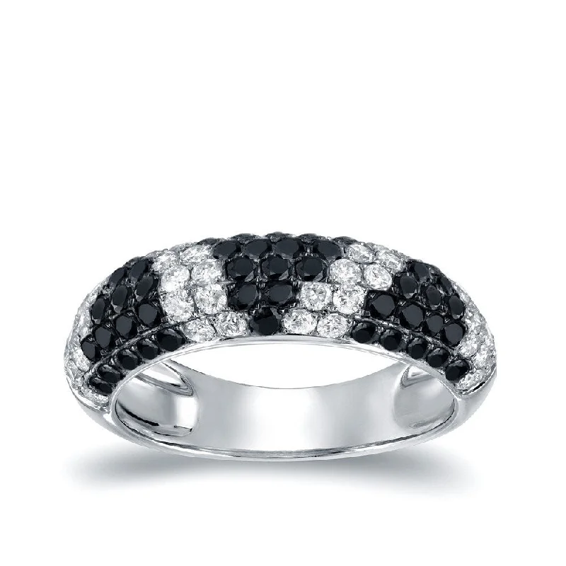 Elevated tier ring-Auriya Pave White and Black Diamond Dome Band 1 1/2 carat TDW 14K White Gold