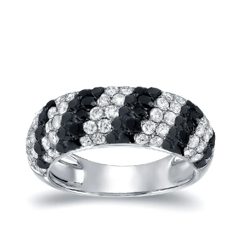 Shimmering minimalist ring-Auriya Pave White and Black Diamond Dome Band 1 1/2 carat TDW 14K White Gold