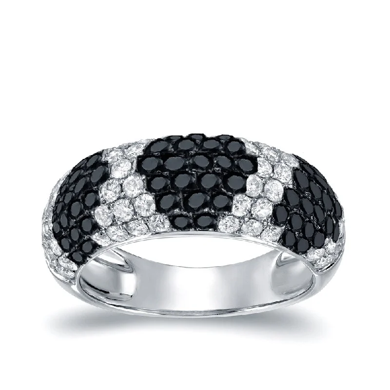 Diffracted crystal ring-Auriya Pave White and Black Diamond Dome Band 2 carat TDW 14K White Gold