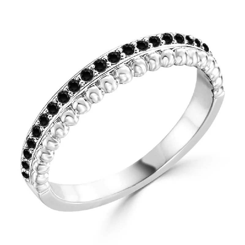 Rolling wave ring-Auriya Petite Beaded Stackable 1/4ct TDW Black Diamond Wedding Band 10K Gold