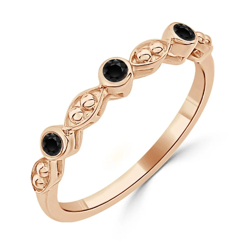 Tapered gem ring-Auriya Petite Beaded Stackable Black Diamond Band 0.08ctw 10K Gold