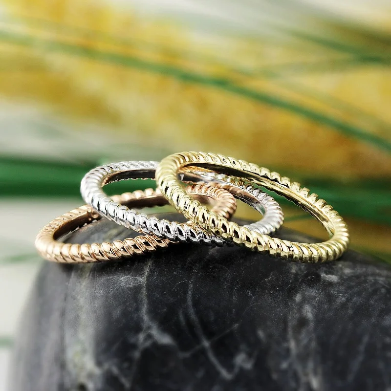 Locked ring-Auriya Petite Ultra-Thin Twisted Rope Stackable 10k Gold Ring