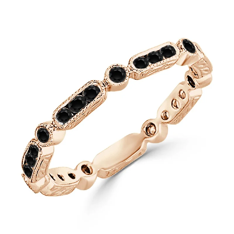 Rough-edge ring-Auriya Petite Vintage Stackable Black Diamond Wedding Band 1/10ct TDW 10K Gold