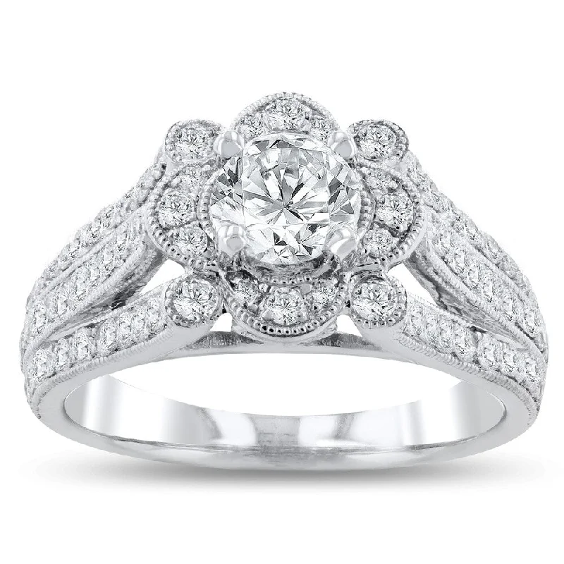 Rich gold ring-Auriya Platinum 1 1/3ctw Unique Vintage Diamond Engagement Ring (F, I1) (D-F, VS1-VS2)