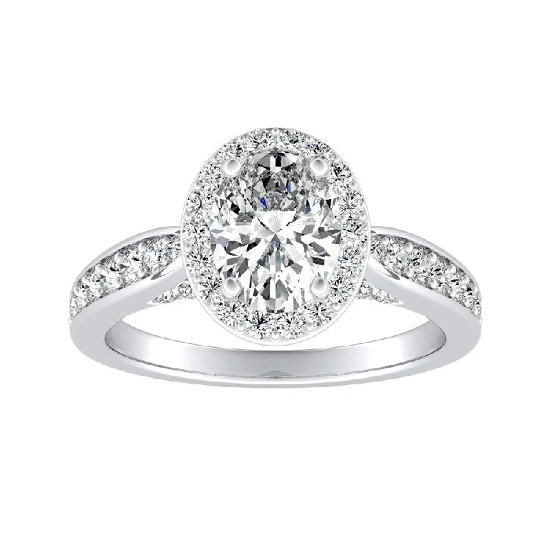 Eight-gem ring-Auriya Platinum Modern Oval-cut Halo Diamond Engagement Ring 3/4cttw