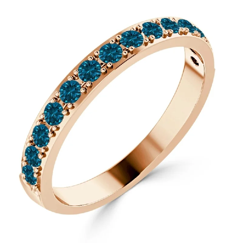 Dual-stone ring-Auriya Stackable 3/8ctw Round Blue Diamond Wedding Band 10K Gold