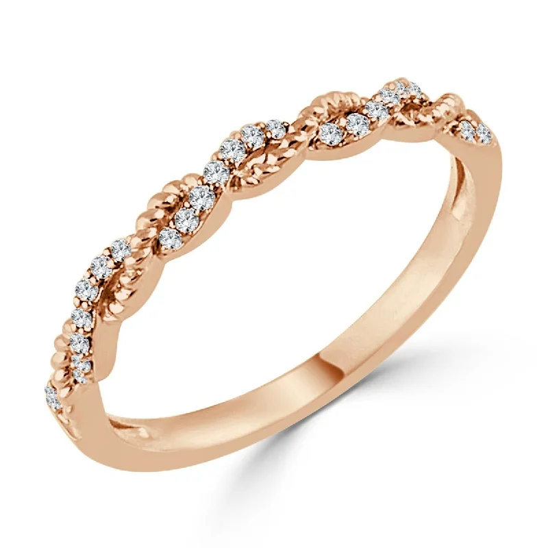 Sparkling crystal ring-Auriya Stackable Twisted Rope 0.08ctw Diamond Wedding Band 10K Gold