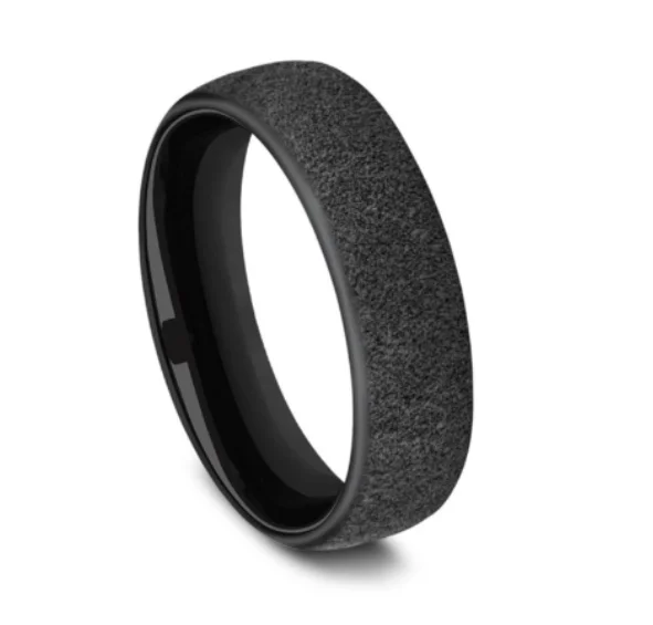 Shaded gem ring-Benchmark Black Titanium Concrete Finish European Comfort Fit Band- 6.5mm