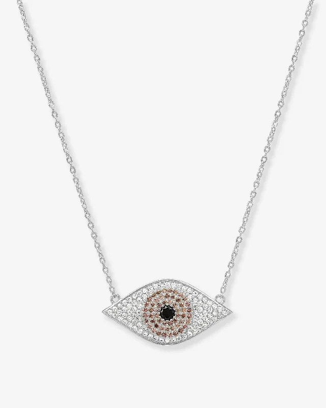 Glossy stone necklace-Black Evil Eye Necklace - Silver|Black Diamondettes