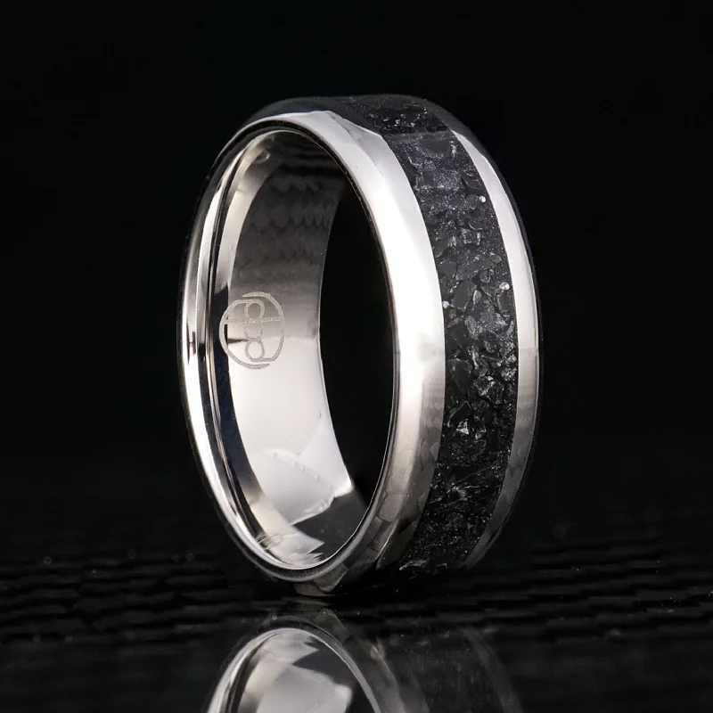 Slope gem ring-Black Marble Glowstone Ring on Cobalt Chrome