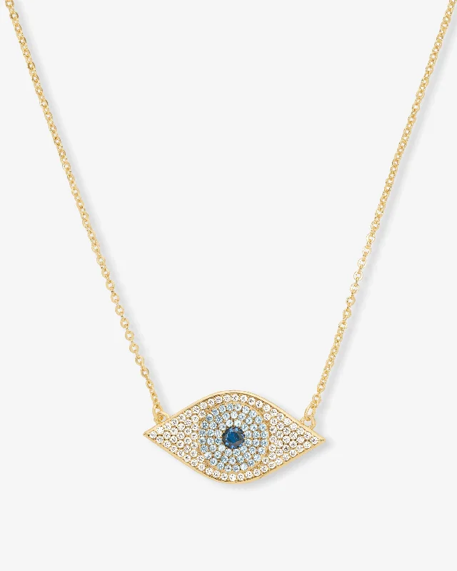 Rich emerald necklace-Blue Evil Eye Necklace - Gold|White Diamondettes