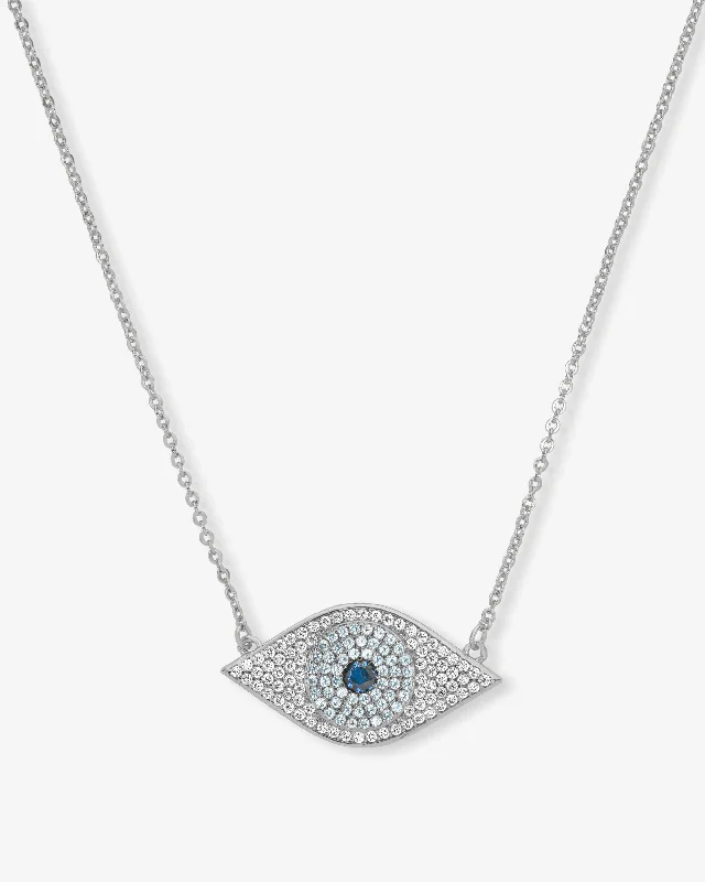 Cloud-cut necklace-Blue Evil Eye Necklace - Silver|White Diamondettes