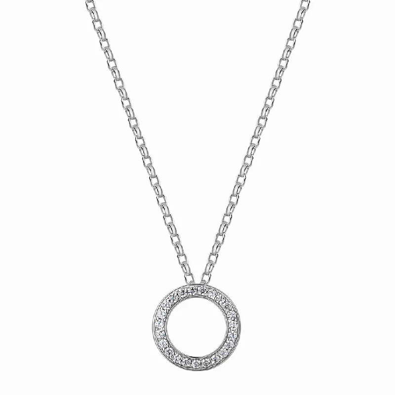 Shiny molybdenum necklace-Circle pendant with 0.69 carats* of diamond simulants in 10 carat white gold