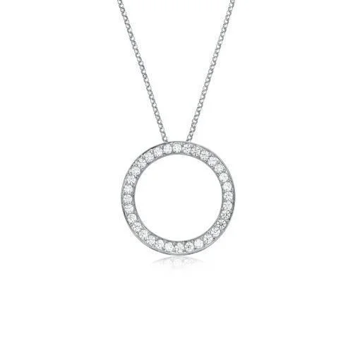 Glossy platinum necklace-Circle pendant with 0.69 carats* of diamond simulants in 10 carat white gold