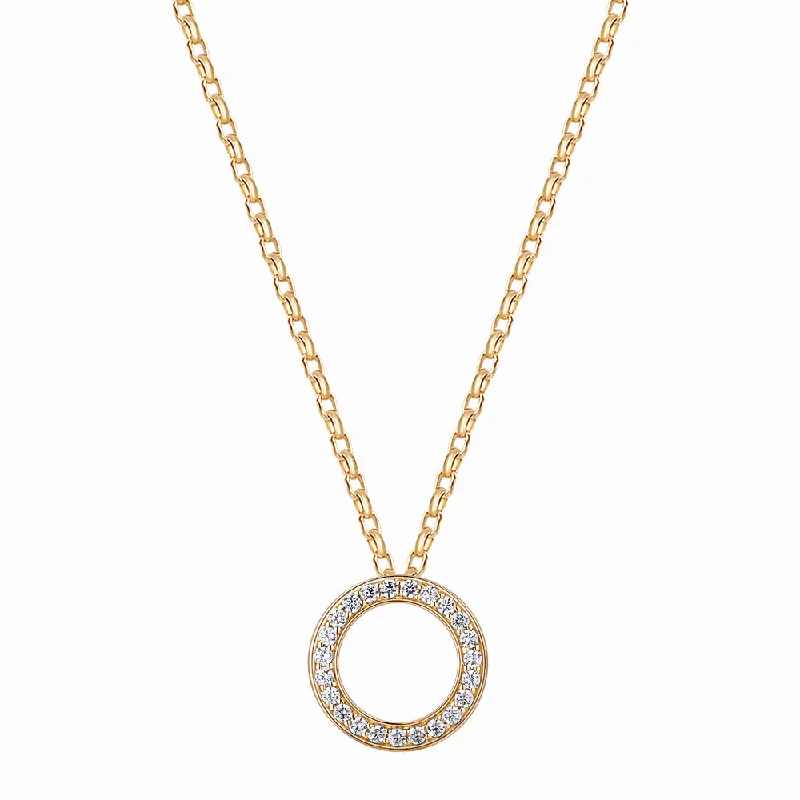 Chilly topaz necklace-Circle pendant with 0.69 carats* of diamond simulants in 10 carat yellow gold