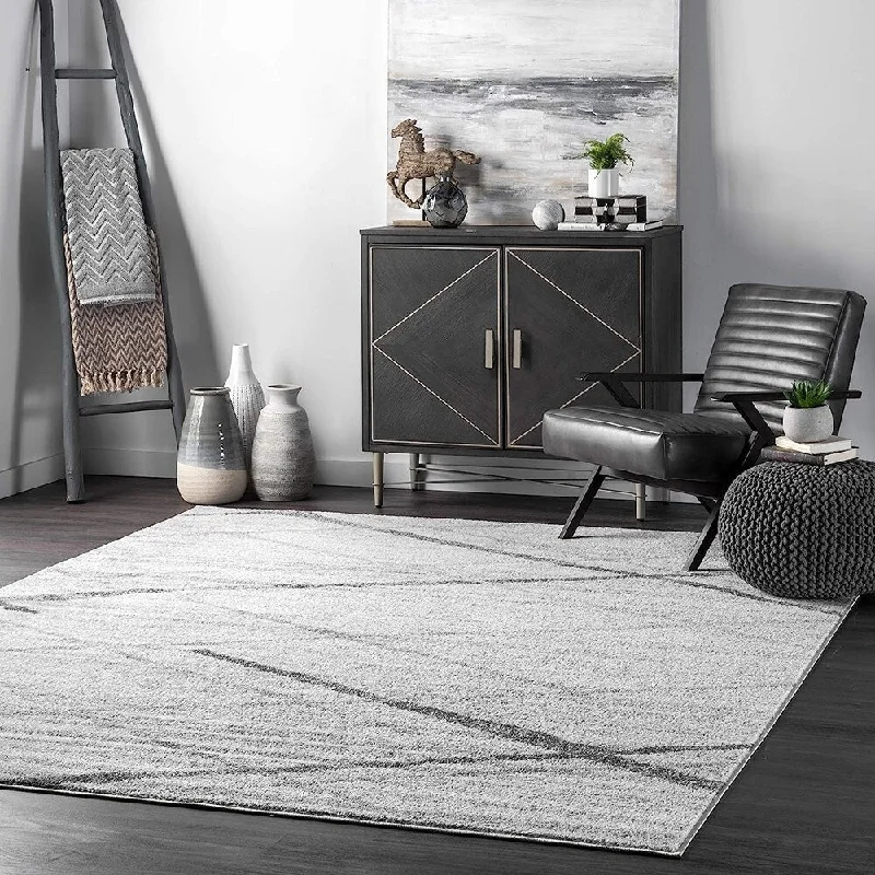 Arcing design ring-Contemporary Area Rug, 5x8, Grey