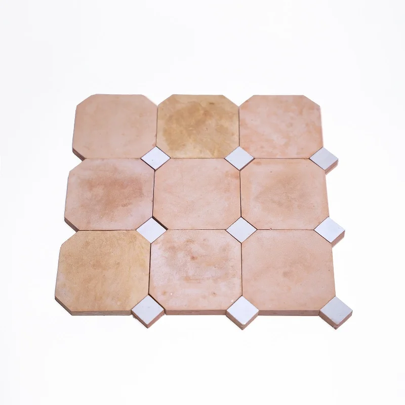 Striated edge ring-Contemporary Zellige Panels, 12x12x0.5, Terracotta-White accents