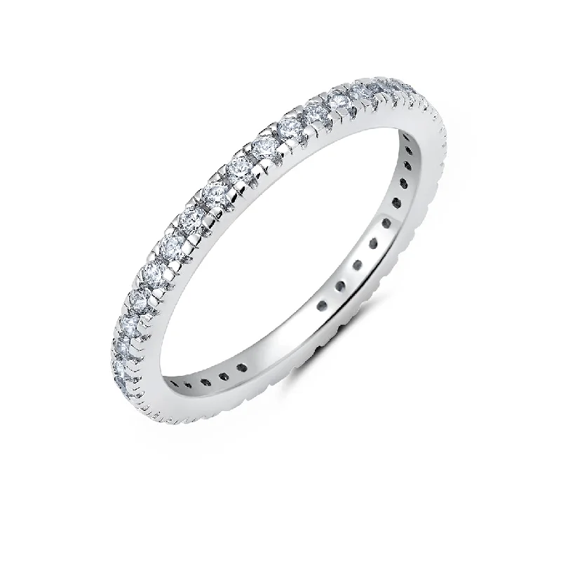 Rolling wave ring-Crislu Platinum Plated Sterling Silver and Cubic Zirconia Eternity Band