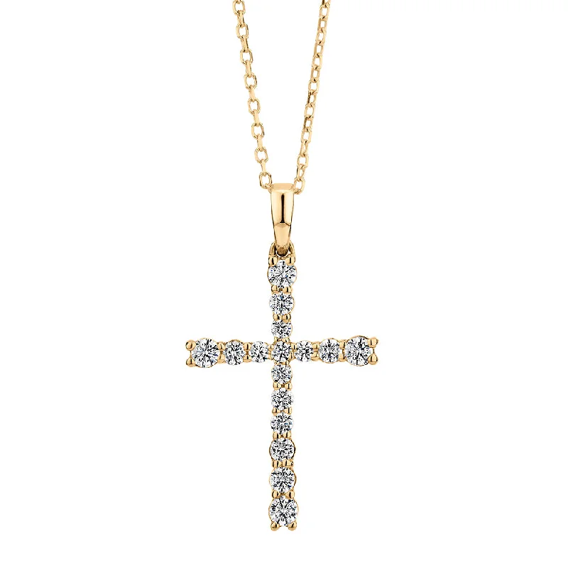 Inscribed initial necklace-Cross pendant with 0.25 carats* of diamond simulants in 10 carat yellow gold