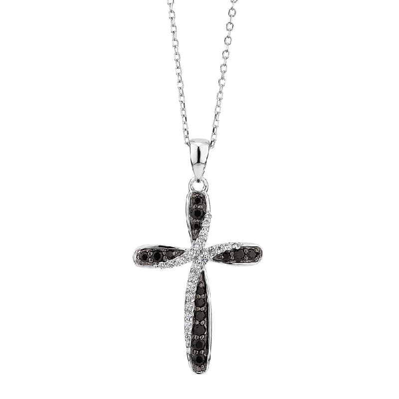 Glimmering gem necklace-Cross pendant with 0.25 carats* of diamond simulants in sterling silver