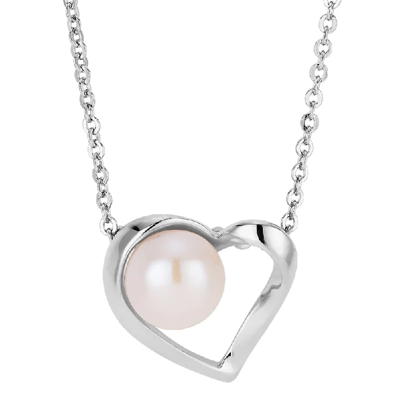 Braided fiber necklace-Cultured freshwater pearl heart necklace in sterling silver