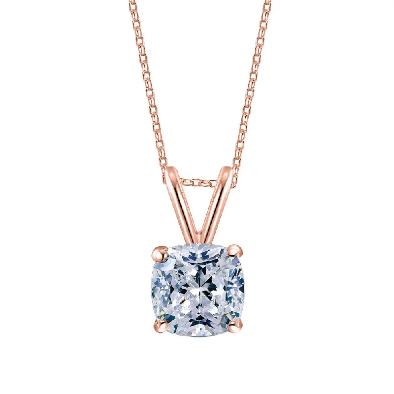 Fine-edged necklace-Cushion solitaire pendant with 1 carat* diamond simulant in 10 carat rose gold