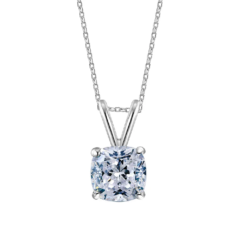 Tapered gem necklace-Cushion solitaire pendant with 1 carat* diamond simulant in 10 carat white gold