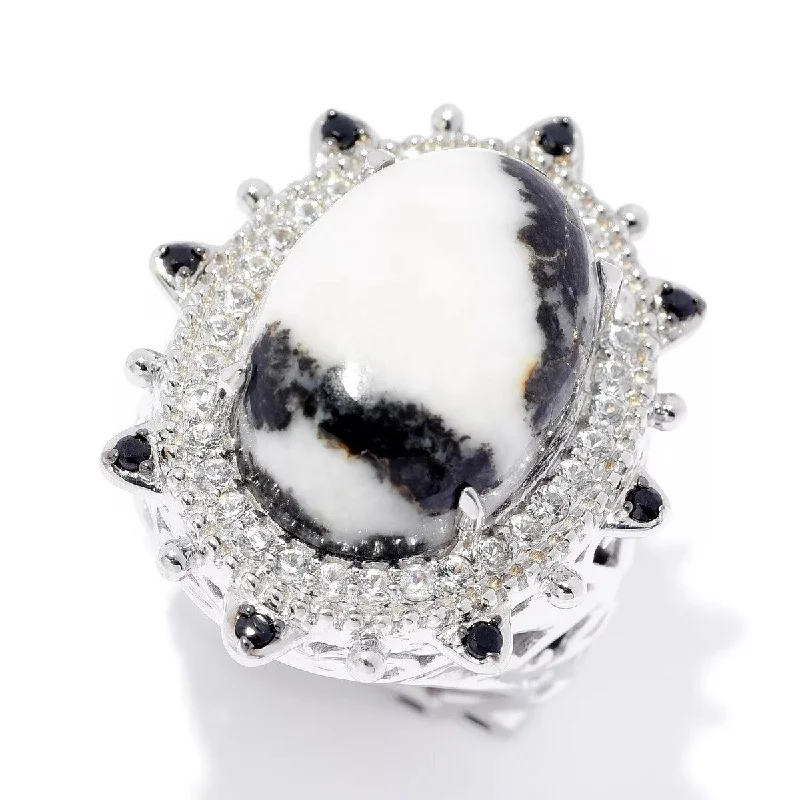 Textured iron ring-Dallas Prince Designs Sterling Silver Zebra Jasper, Black Spinel & White Zircon Ring