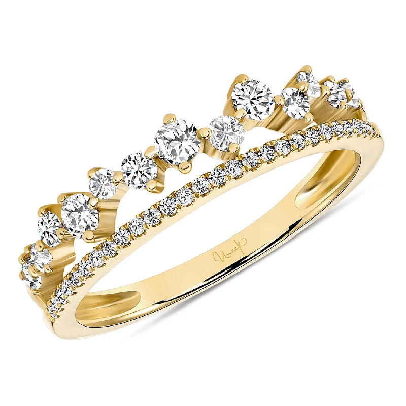 Open coil ring-Diamond 14K Yellow Gold 2 Row Stackable Band