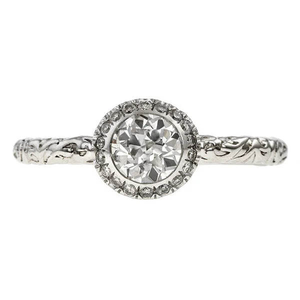 Hand-carved ring-Diamond Frame Engagement Ring, Old European 0.52ct- Heirloom by Doyle & Doyle