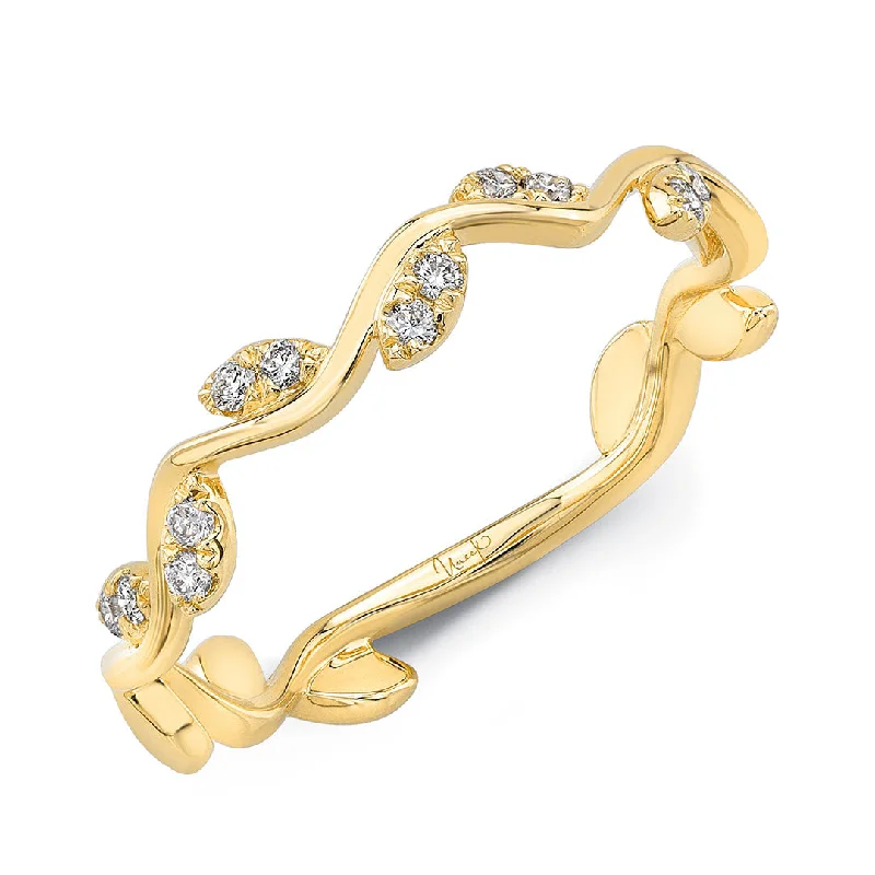 Shaded gem ring-Diamond Leaf 14K Yellow Gold Stackable Band