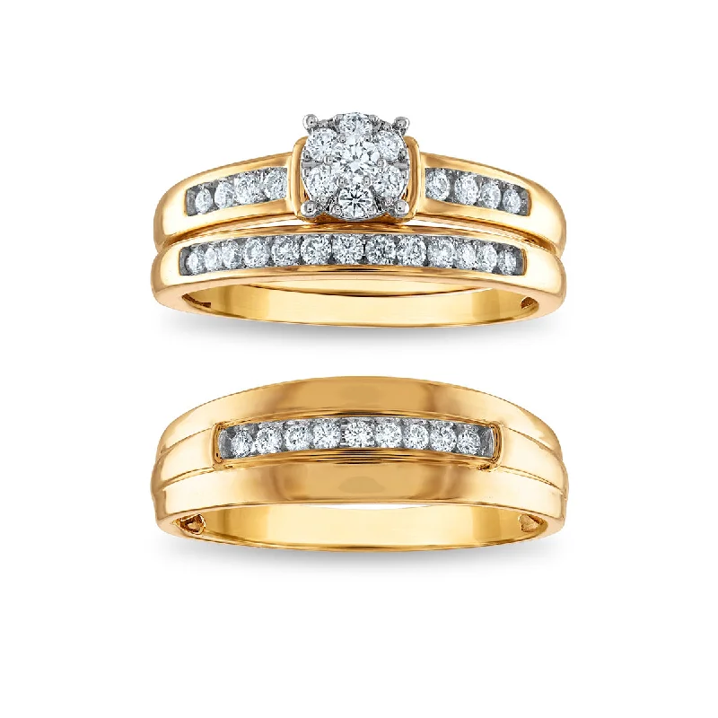 Rising band ring-EcoLove 1/2 CTW Lab Grown Diamond Cluster Classic Collection Wedding Trio Set in 10KT Yellow Gold