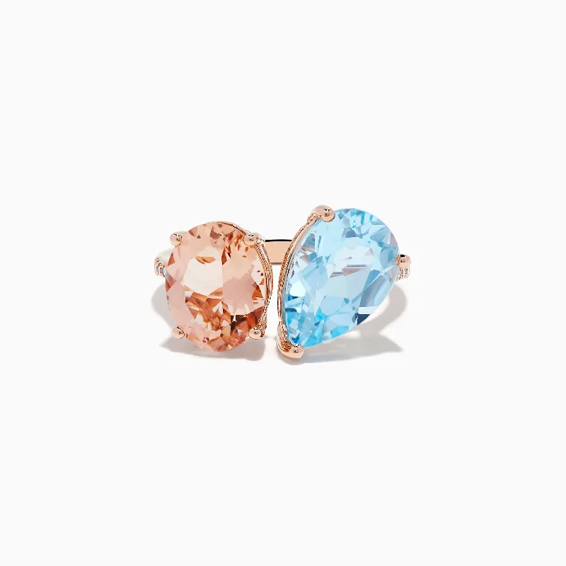 Rustic finish ring-14K Rose Gold Blue Topaz, Morganite, and Diamond Toi Et MoiRing