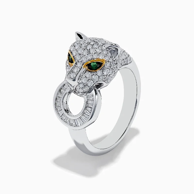 Extended gem ring-14k Signature White Gold Diamond & Emerald Panther Ring