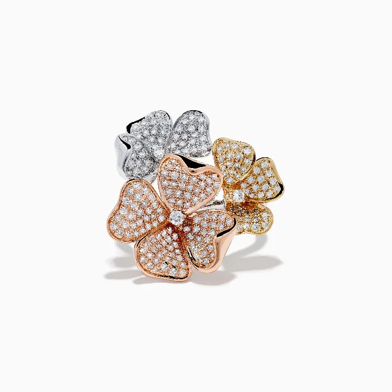 Coarse stone ring-14K Trio Flower Diamond Ring 0.82 TCW