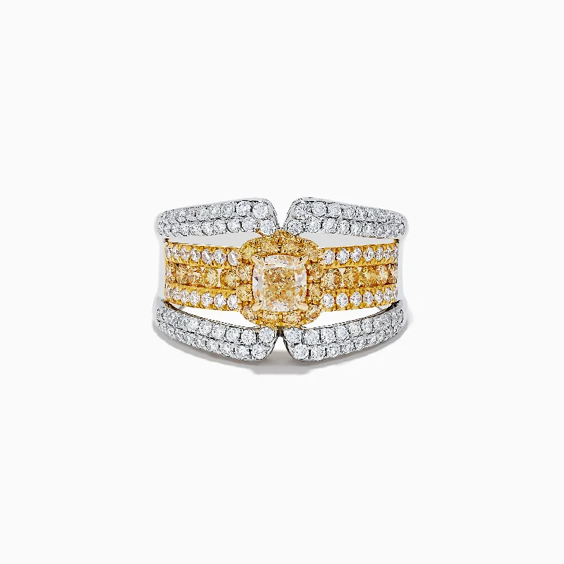 Bold granite ring-14K Two Tone Gold Yellow Diamond Statement Ring 1.71 TCW