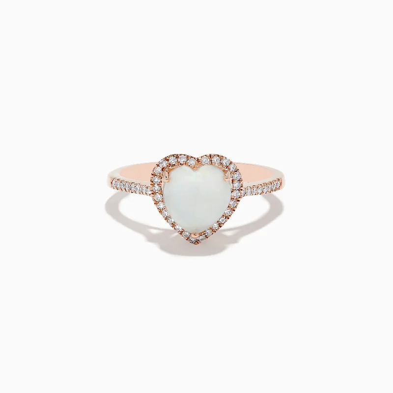 Shiny gold ring-Aurora 14K Rose Gold Diamond and Opal Heart Ring