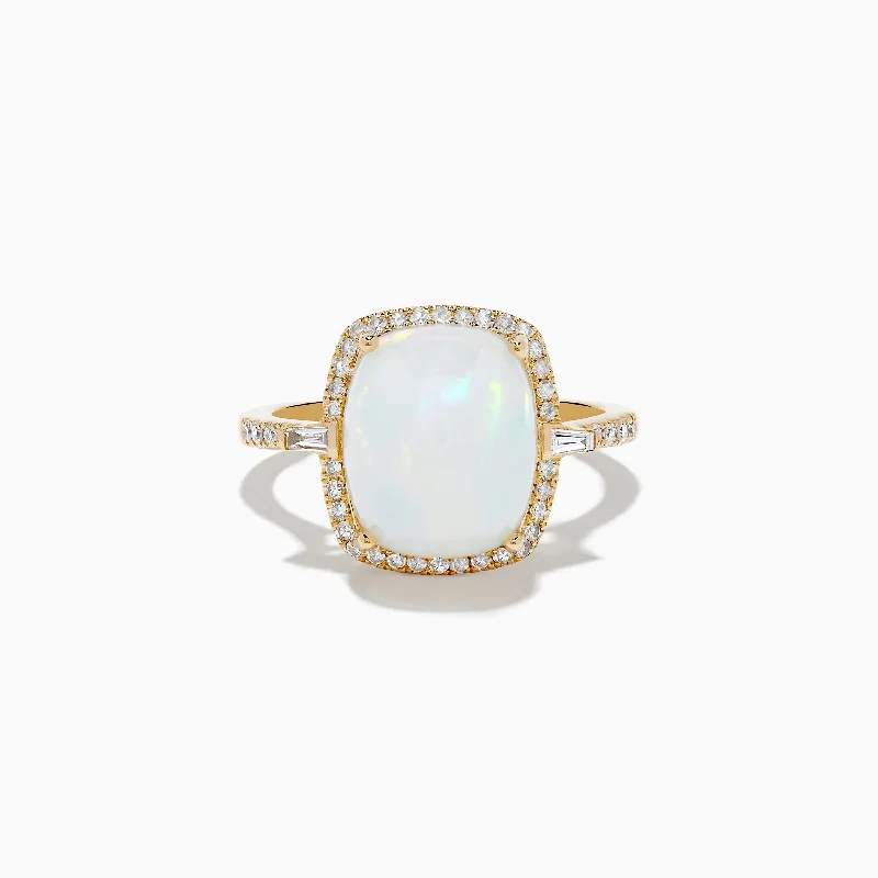 Flat-set stone ring-Aurora 14K Yellow Gold Opal and Diamond Ring