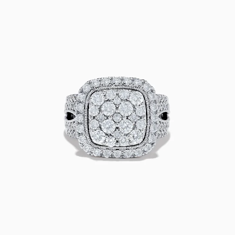 Tapered gem ring-Bouquet 14K White Gold Square Shaped Diamond Cluster Statement Ring 1.96 TCW