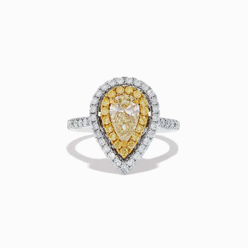 Rich gold ring-Canare 14K Two-Tone Pear Shaped Double Halo Yellow Diamond Ring