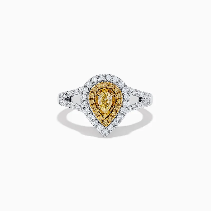 Flare sun ring-Canare 18K Two-Tone Gold Pear Shaped Double Halo Yellow Diamond Ring