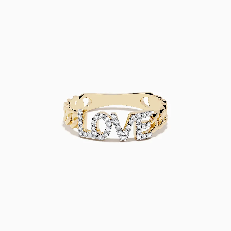 Eight-gem ring-D'Oro 14K Yellow Gold Diamond "LOVE" Chain Link Ring