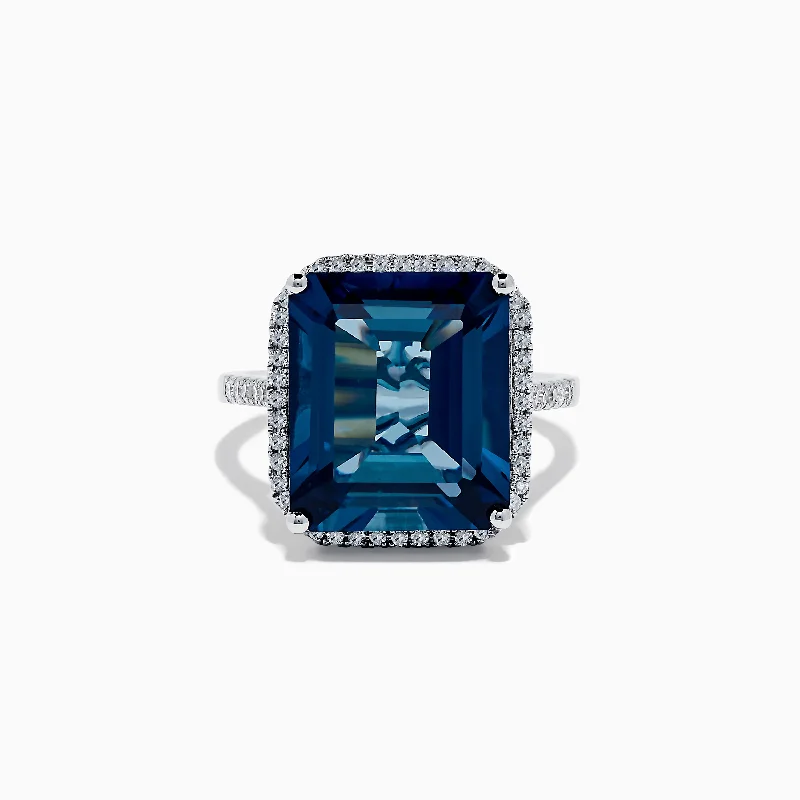 Shiny molybdenum ring-Ocean Bleu 14K White Gold Blue Topaz and Diamond Ring