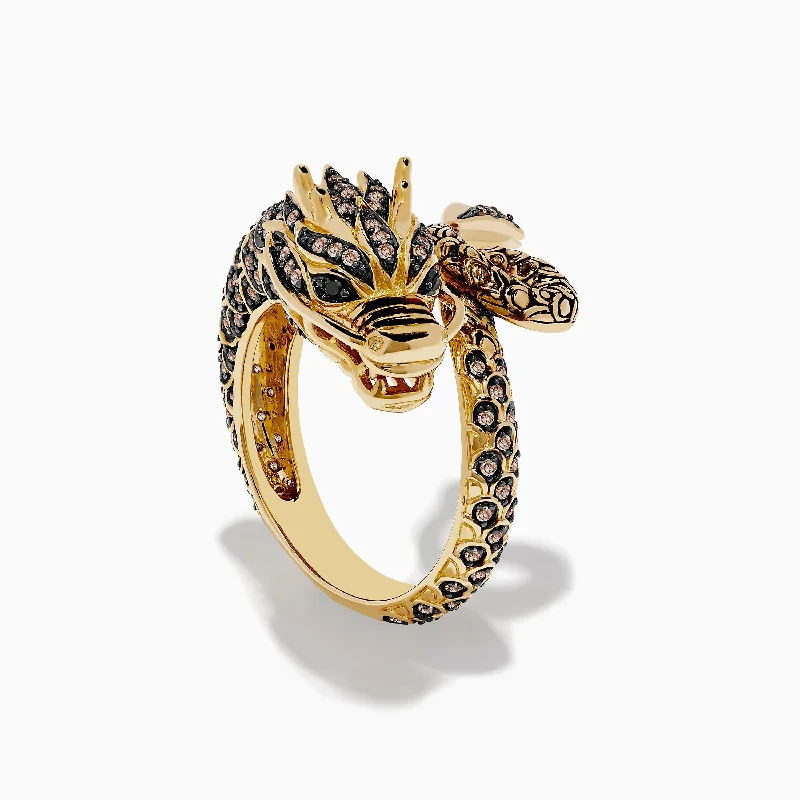 Scarred ring-Safari 14K Yellow Gold Brown Diamond Dragon Ring